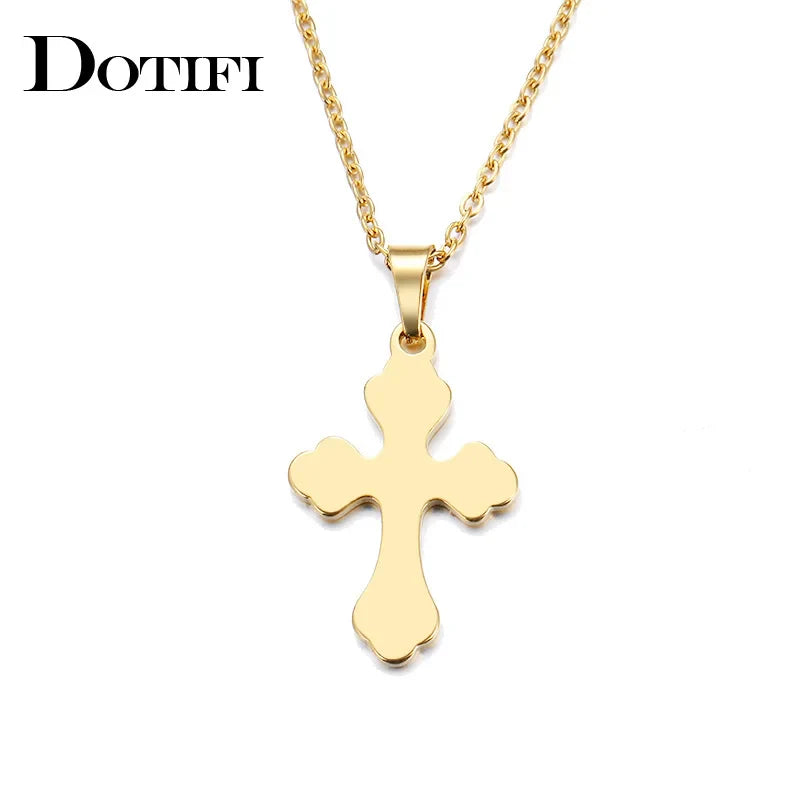 DOTIFI Stainless Steel Necklace For Women Man Lover's Sharp Cross Gold Color Pendant Necklace Engagement Jewelry Vera Lux