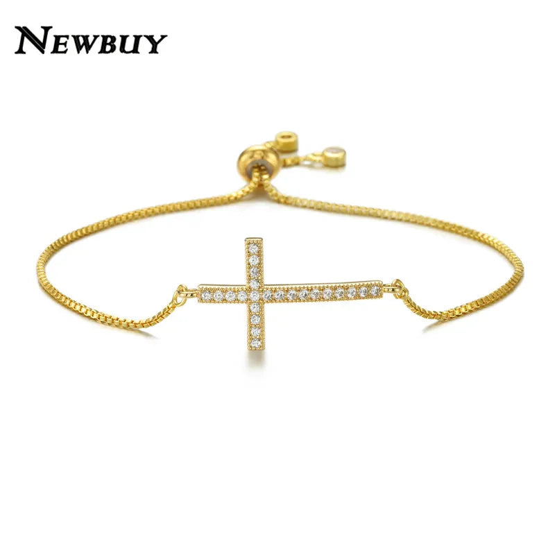 NEWBUY Classic AAA+ Cubic Zirconia Cross Charm Bracelets For Women Adjustable Copper Chain Bracelet & Bangle Dropship Jewelry Vera Lux