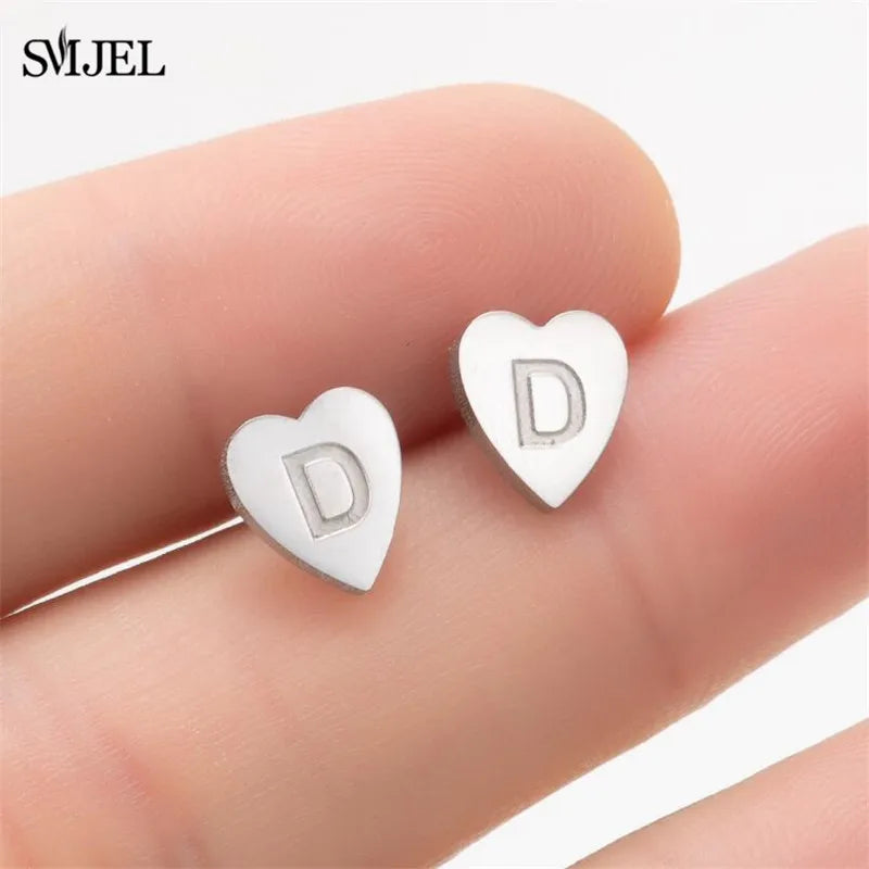 100% Stainless Steel A-Z Initial Earrings for Women Girls Personalize Letter Name Heart Stud Earring Family Jewelry Best Gifts Vera Lux