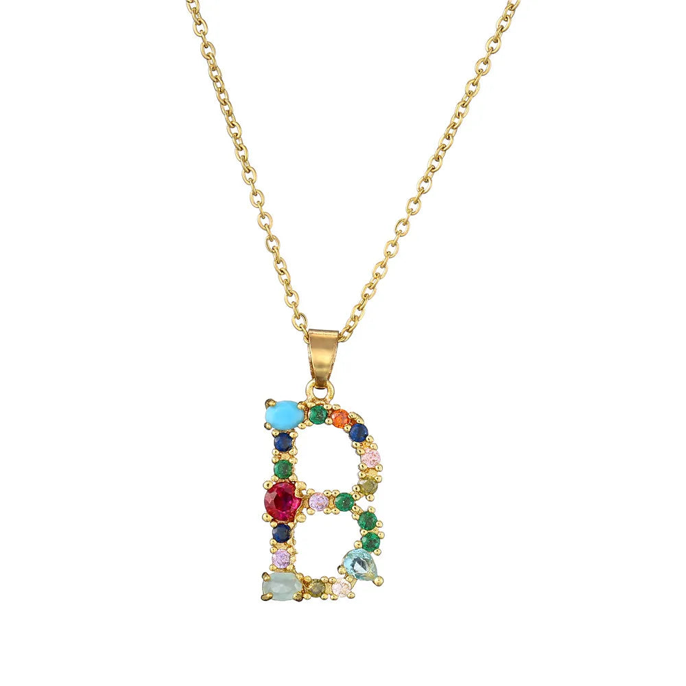 2024 New Hot Colourful Crystal AAA CZ 26 Capital Letters Pendant Necklace For Women Girl Gold Color Copper Initial Name Jewelry Vera Lux