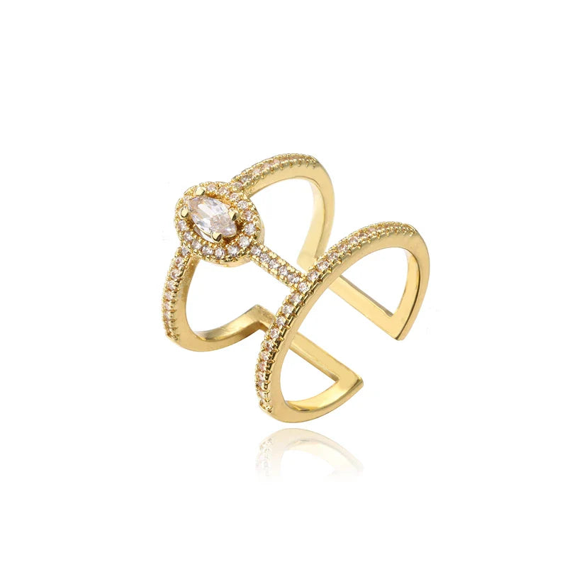 NEWBUY Fashion Gold Color Geometric Copper Ring Women Wedding Jewelry Hot Sale AAA+ Cubic Zirconia Finger Ring Femme Bijoux Vera Lux