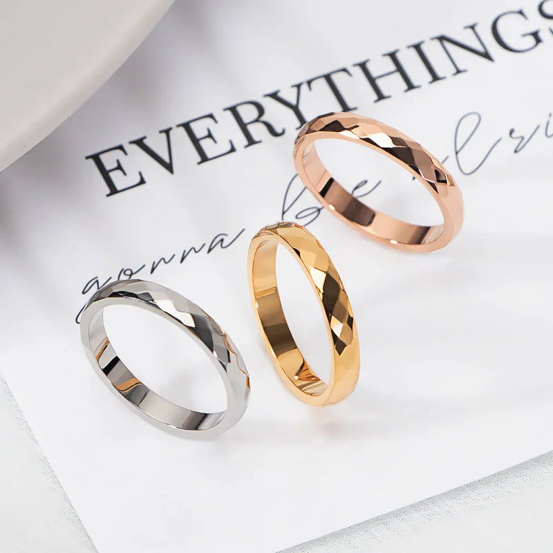 3mm Stainless Steel Multi-Faceted Comfort fit Ring Wedding Band for Women Men Size 4-10 Vera Lux