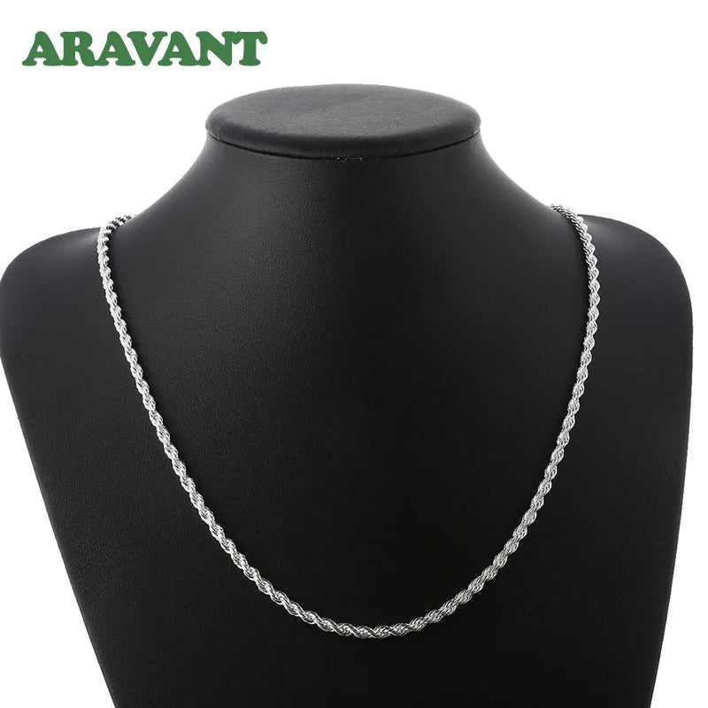 Aravant 925 Silver 4MM Twist Snake Chain Necklace For Women Fashion Jewelry Vera Lux