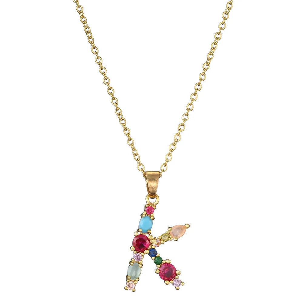 2024 New Hot Colourful Crystal AAA CZ 26 Capital Letters Pendant Necklace For Women Girl Gold Color Copper Initial Name Jewelry Vera Lux