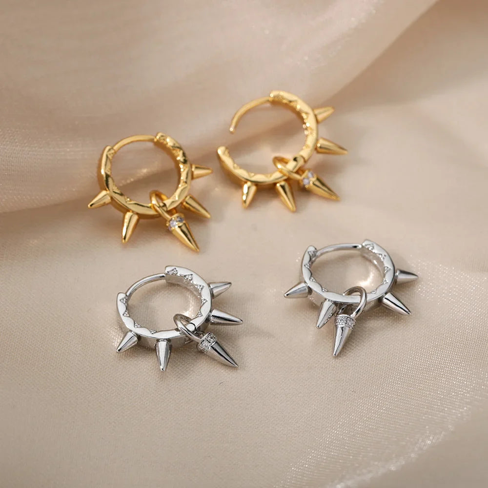 Punk Spike Rivet  Stainless Steel Earrings For Women Gold Color Earring Gothic Christmas Party Jewelry Gift Bijoux Femme Vera Lux