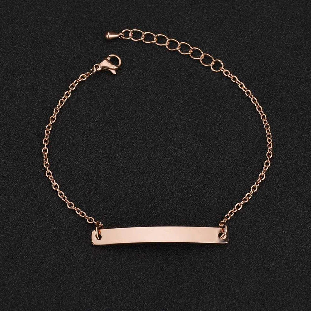 Akizoom Punk Engrave Name Custom Bracelets Gold Color Stainless Steel Thick Hand Chain Customized Couple Men Women Jewelry Gift Vera Lux