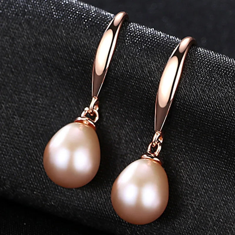 925 Sterling Silver Rose Gold Drop Earrings For Women Freshwater Pearl Earrings Wedding Jewelry White Pink Purple Vera Lux