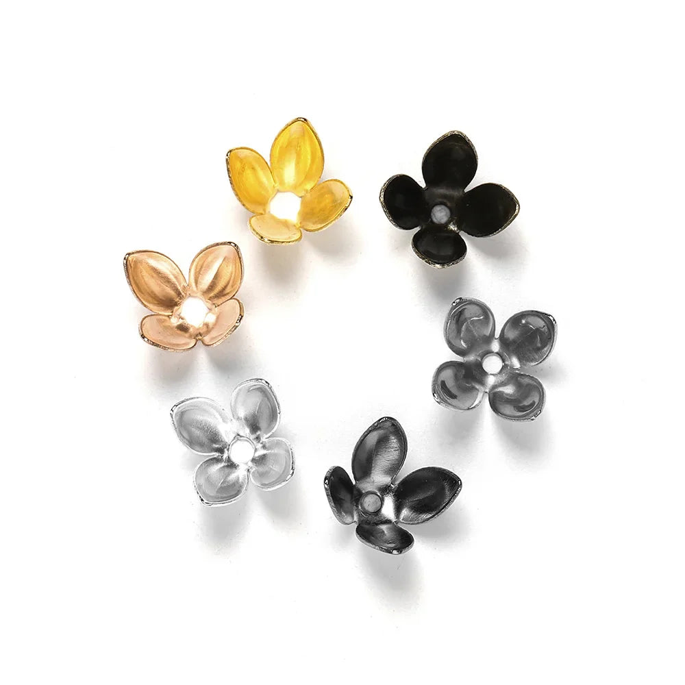 100pcs/lot Four Leaves Flower Metal Bulk Loose Sparer Caps Petal Apart End Bead Caps For Jewelry Making Bracelet Findings Vera Lux