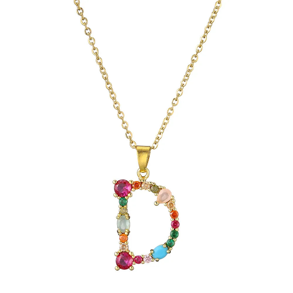 2024 New Hot Colourful Crystal AAA CZ 26 Capital Letters Pendant Necklace For Women Girl Gold Color Copper Initial Name Jewelry Vera Lux