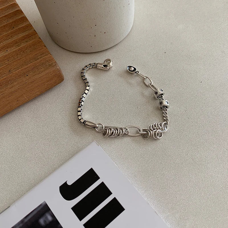 Sterling Silver plated Thai Silver Bracelet for Women Vintage Geometric Heart Love Lucky Punk Jewelry 2023 New Dropship Vera Lux