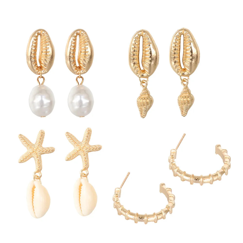 Bohemia Shell Starfish Dangle Earring set For Women Summer Beach Pearl Conch Drop Geometric Earring Girls Fashion Jewelry Vera Lux