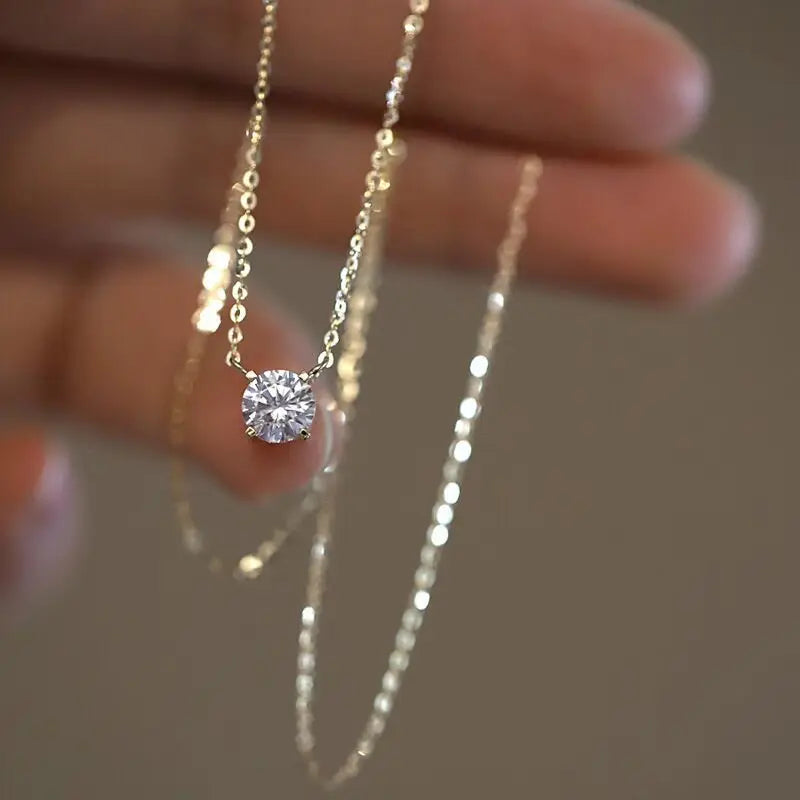 VENTFILLE 925 Sterling Silver French Simple Crystal Pendant Clavicle Chain Necklace Women Light Luxury Party 14k Gold Jewelry Vera Lux