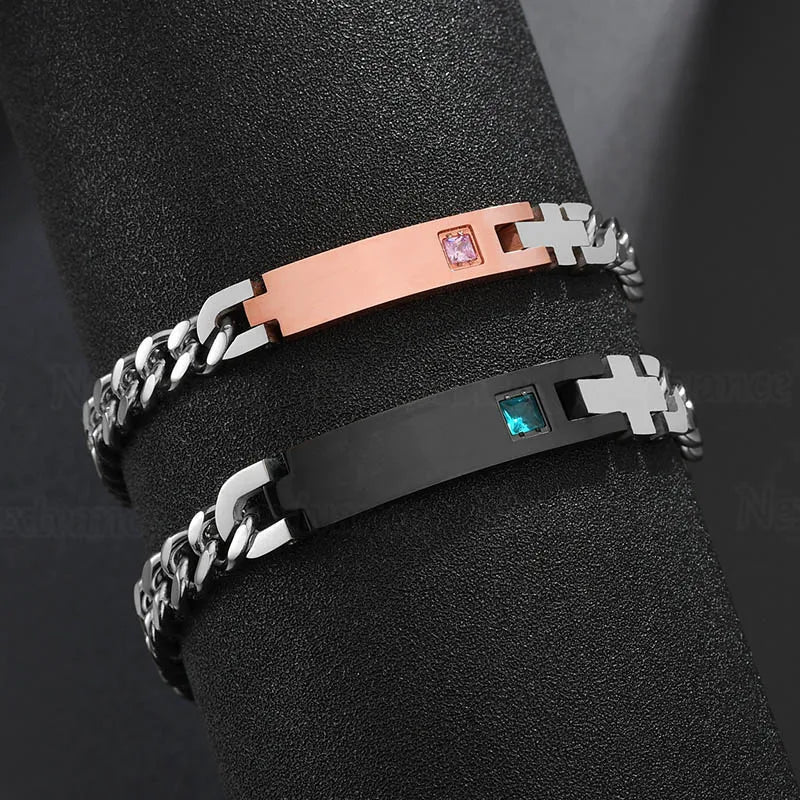 Nextvance Customized Engraving Nameplate Couple Bracelets on hand Stainless Steel Chain Bracelet  For Women Lovers  Jewelry Day Vera Lux