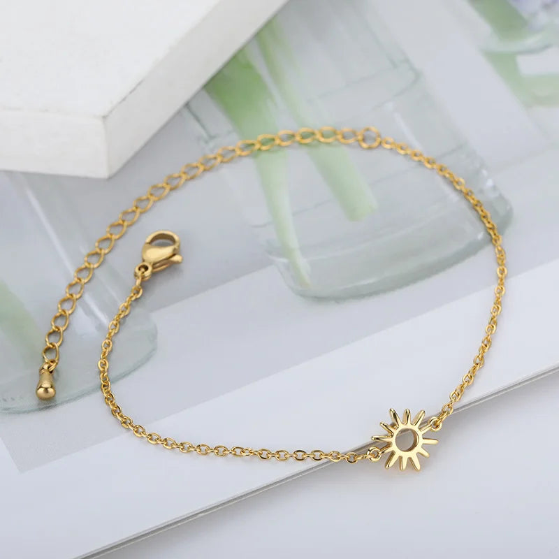 ICFTZWE Sun Hollow Bracelets For Women Stainless Steel Hand Chain Vintage Sunflower Anklet Boho Foot Jewelry Accessories Vera Lux