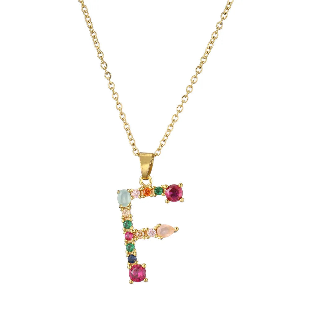 2024 New Hot Colourful Crystal AAA CZ 26 Capital Letters Pendant Necklace For Women Girl Gold Color Copper Initial Name Jewelry Vera Lux