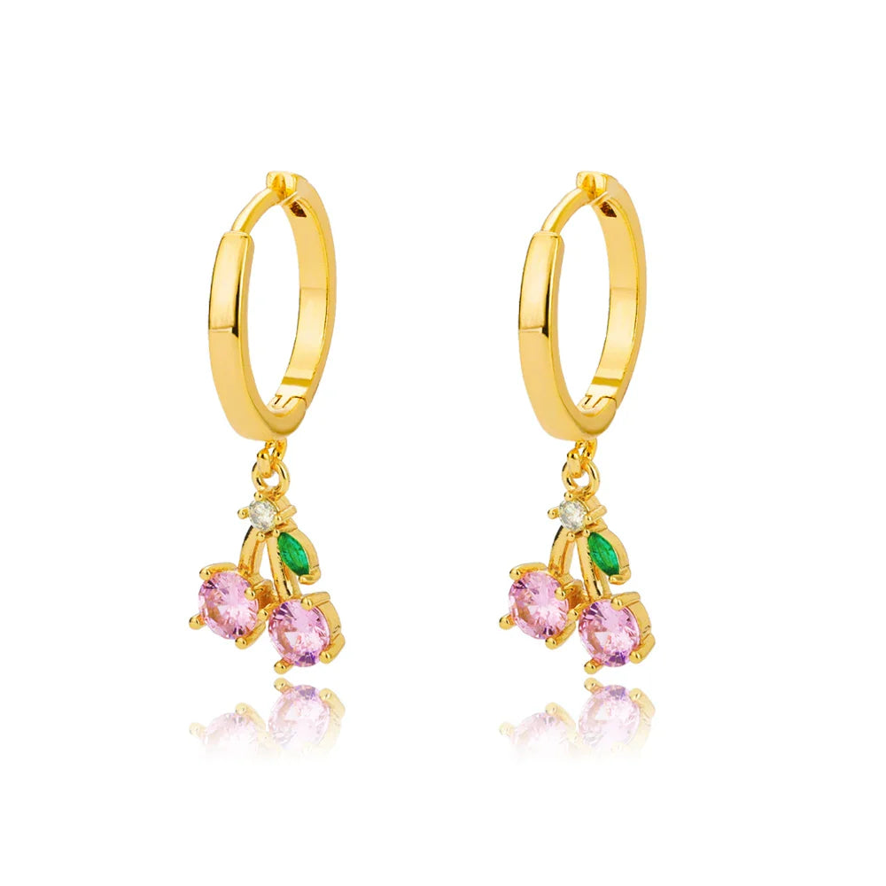 Crystal Fruit Cherry Drop Earrings For Women Stainless Steel Pink Cherry Earring Femme Fairy Fashion Boho Jewerly Gift 2023 Vera Lux