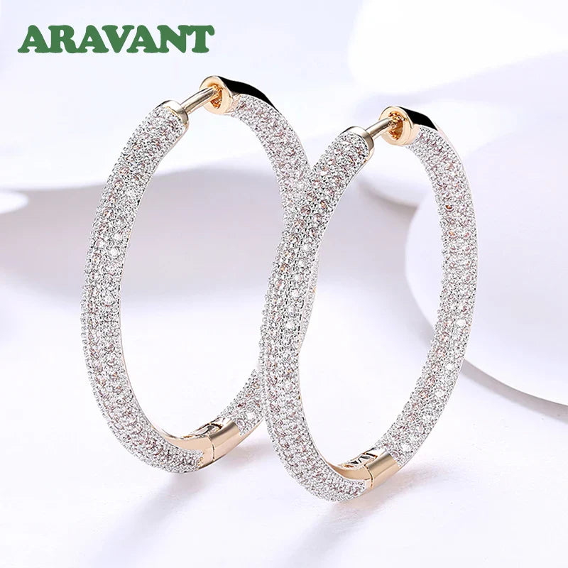 925 Silver 34mm 18K Gold Circle Hoop Earrings For Women Fashion Wedding Jewelry Vera Lux