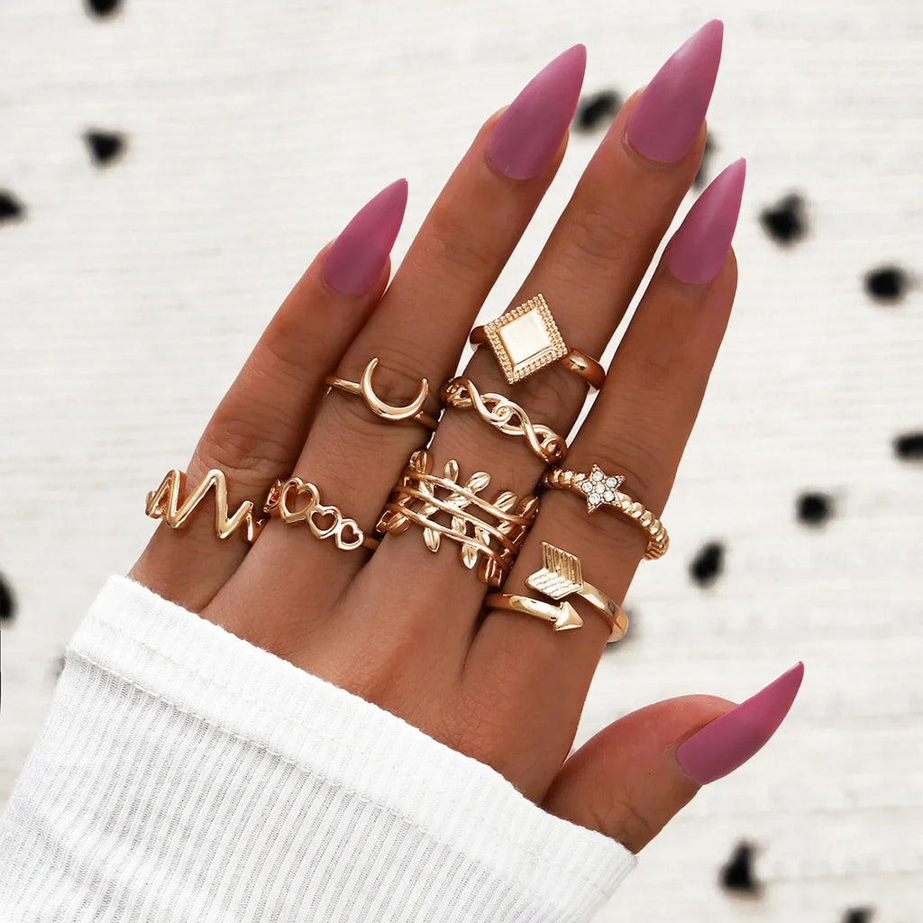 Trendy Geometric Moon Knuckle Finger Rings Set For Women 2021 Bohemian Crystal stone Female Ring Wedding Jewelry Vera Lux
