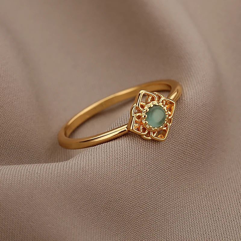 Fashion Opal Finger Rings For Women Stainless Steel Adjustable Couple Geometric Ring Handmade Aesthetic Jewelry Gift Anillos Vera Lux