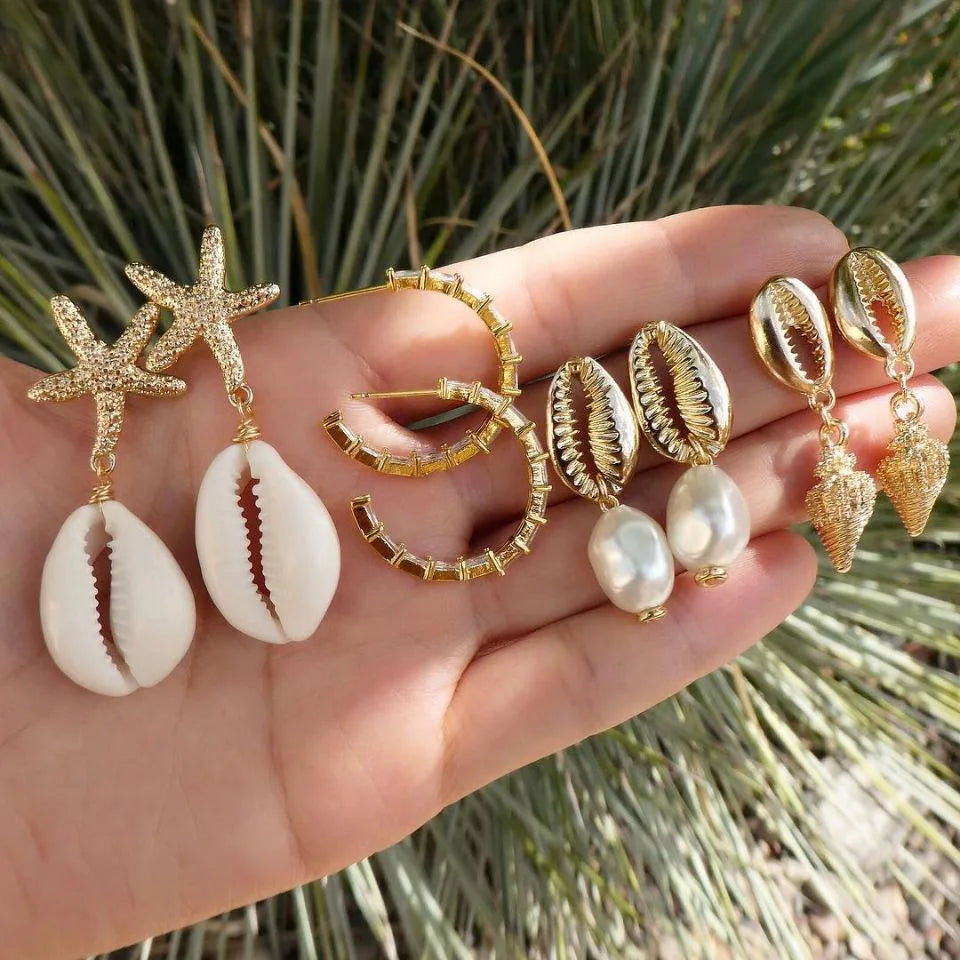 Bohemia Shell Starfish Dangle Earring set For Women Summer Beach Pearl Conch Drop Geometric Earring Girls Fashion Jewelry Vera Lux