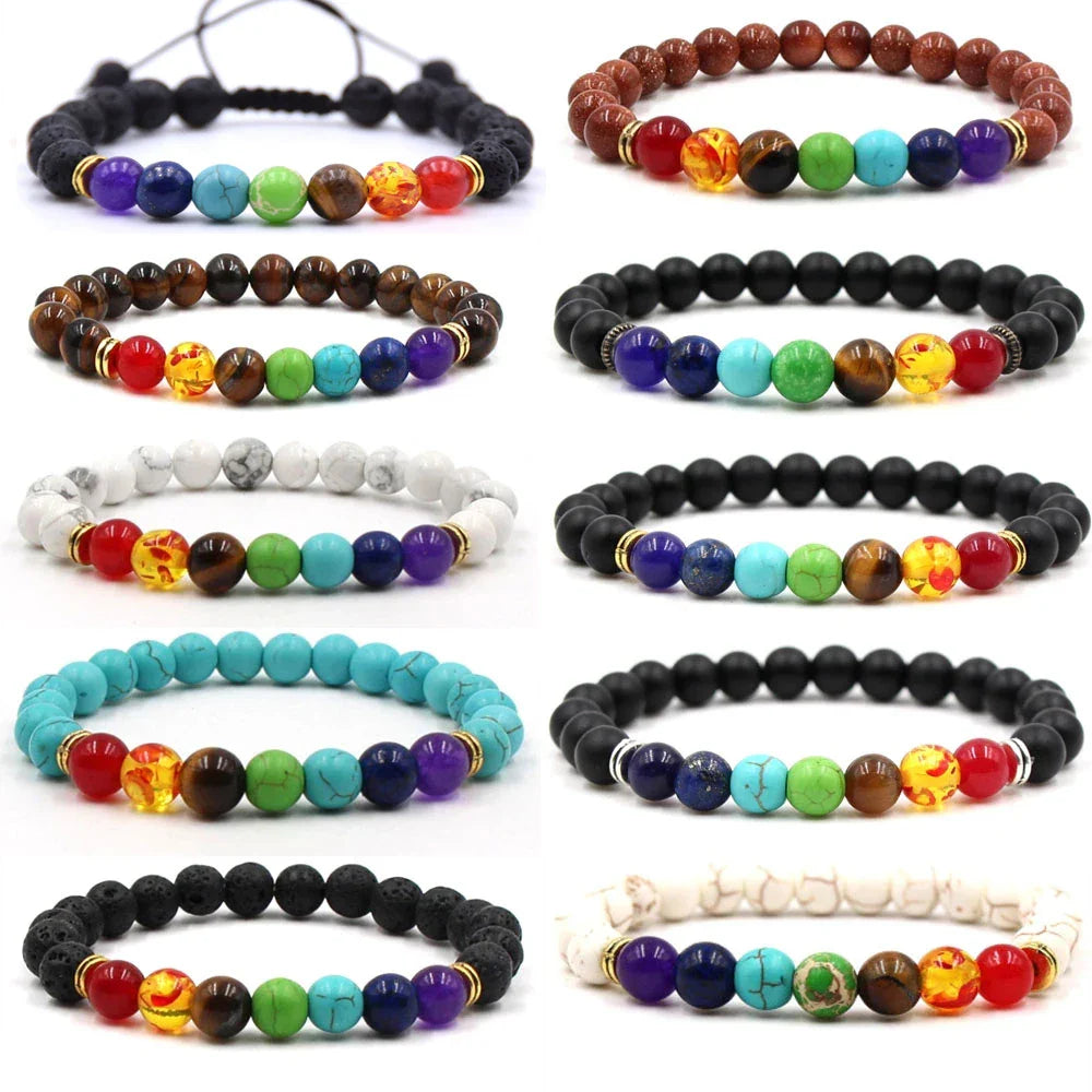 8MM Natural Stone Beaded Chain bracelets For Women Men Couple Lava Rock Healing Balance Beads Reiki Buddha Chakra Bangle Jewelry Vera Lux