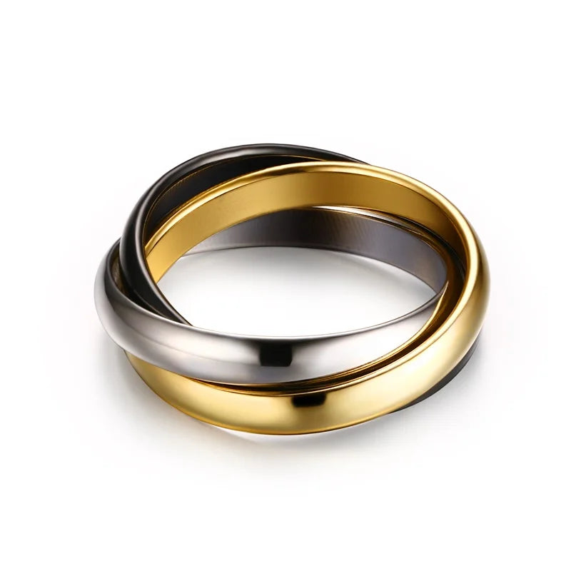 Stainless Steel Interlocked Triple Ring for Women Multi Color Wedding Band Bague Three in One Vera Lux