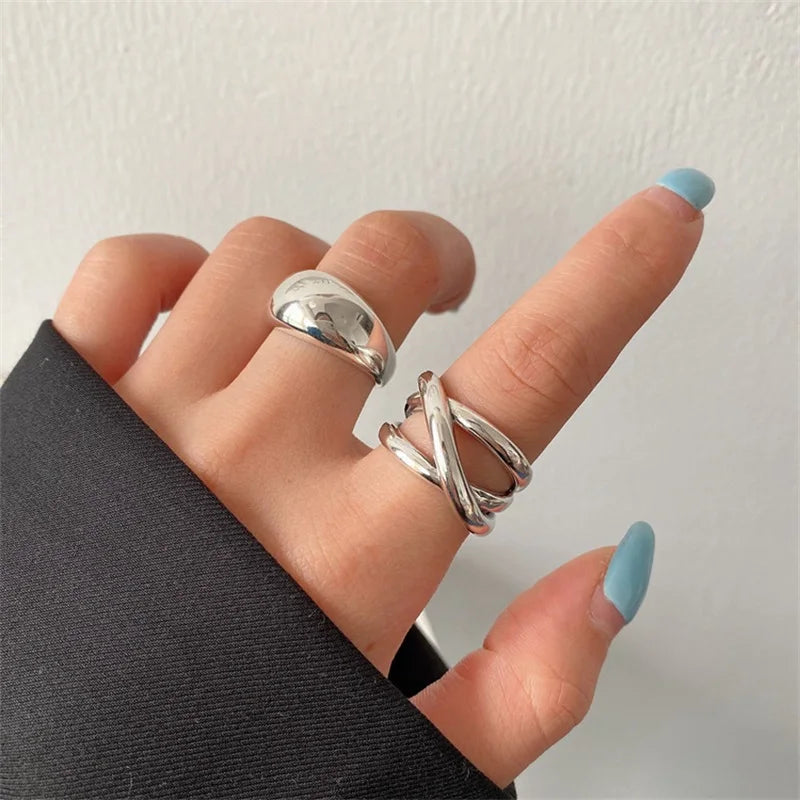 VENTFILLE 925 Sterling Silver Irregular Water Droplets Cross Ring Female Simple Retro Style Handmade Jewelry Vera Lux