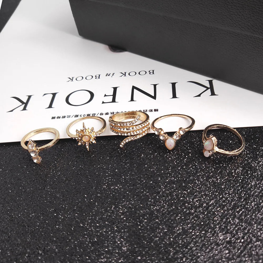 Fashion Geometric Knuckle Rings set For Women Crystal Gold color Finger Ring Boho Ladies wedding Jewelry Gift Vera Lux