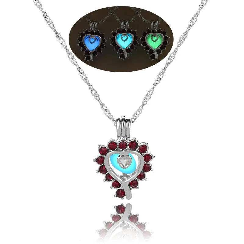 Glow in The Dark Locket necklace For Women Gun skull Heart mermaid Cross tortoise Glowing beads cage pendant Fashion Jewelry Vera Lux