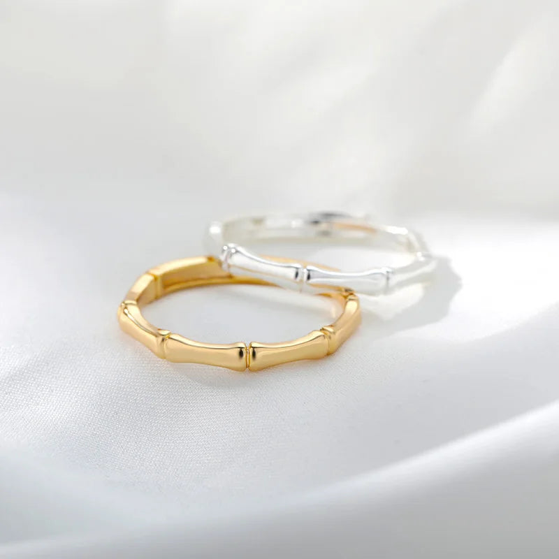 Stainless Steel Bamboo Joint Rings For Women Men Silver Color Open Adjustable Male Female Engagement Wedding Ring Jewelry Vera Lux