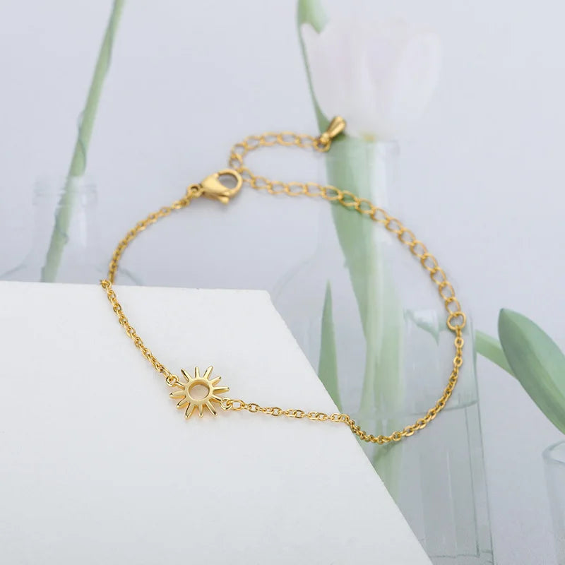 ICFTZWE Sun Hollow Bracelets For Women Stainless Steel Hand Chain Vintage Sunflower Anklet Boho Foot Jewelry Accessories Vera Lux