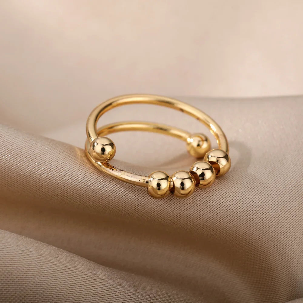 Vintage Beads Rings Finger for Women Rotate Freely Anti Stress Anxiety Single Ring Coil Spiral Beads Rotate Jewlery Gift Femme Vera Lux