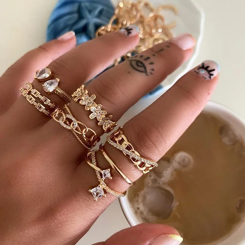 Ladies Flower Open Rings For Women Stainless Steel Cubic Zircon Flower Open Adjustable Ring Jewelry Students Girl Gift Vera Lux