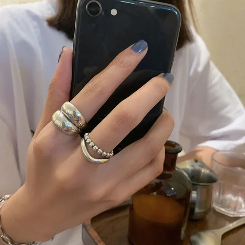 VENTFILLE 925 Silver New Thick Simple Wave Light-shaped Solid Double-layer Rings Trendy Couple Ring Female Gift Vera Lux
