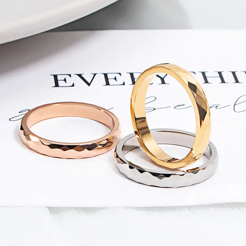 3mm Stainless Steel Multi-Faceted Comfort fit Ring Wedding Band for Women Men Size 4-10 Vera Lux
