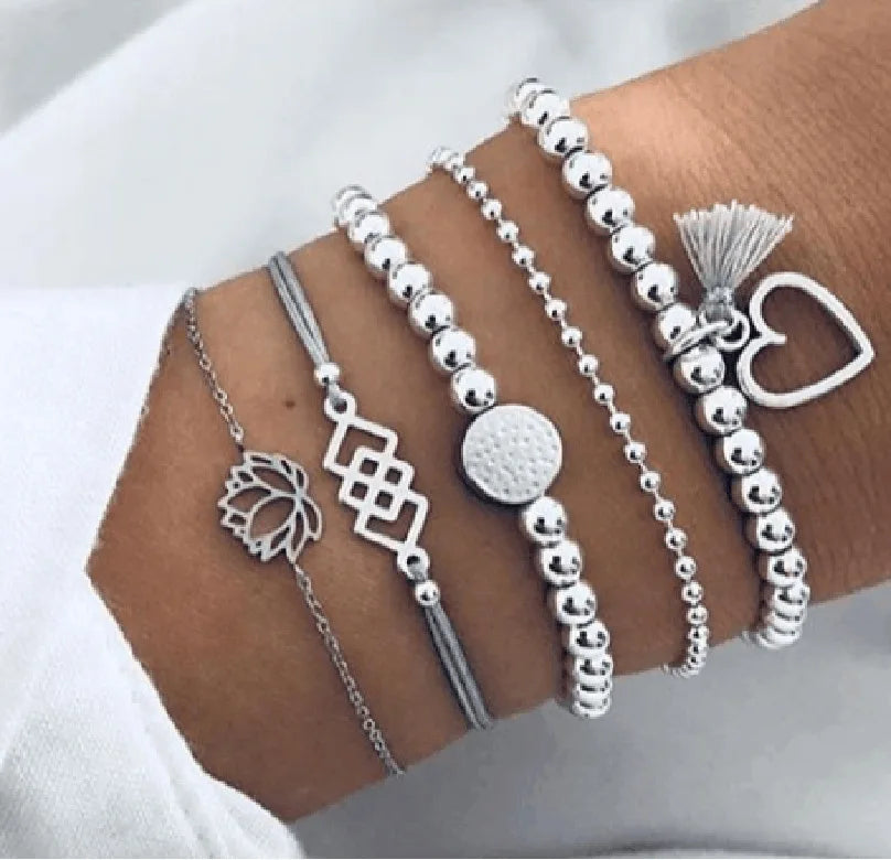 New Bohemian Black Rope Chain Bracelet Set For Women aircraft Shell Moon Heart crystal Charm Bangle Boho Jewelry Vera Lux