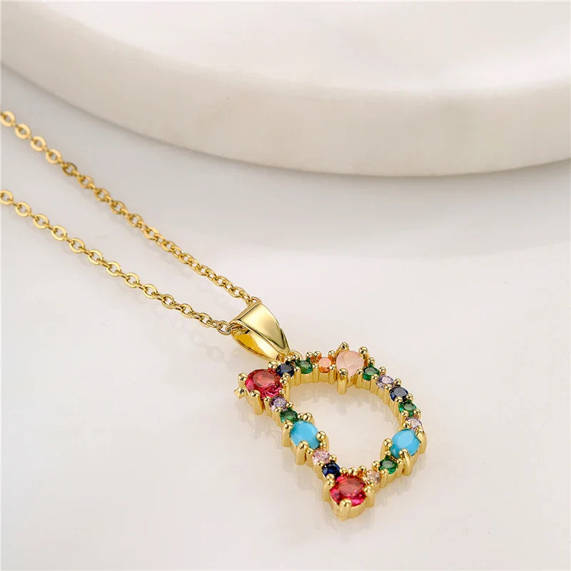 2024 New Hot Colourful Crystal AAA CZ 26 Capital Letters Pendant Necklace For Women Girl Gold Color Copper Initial Name Jewelry Vera Lux