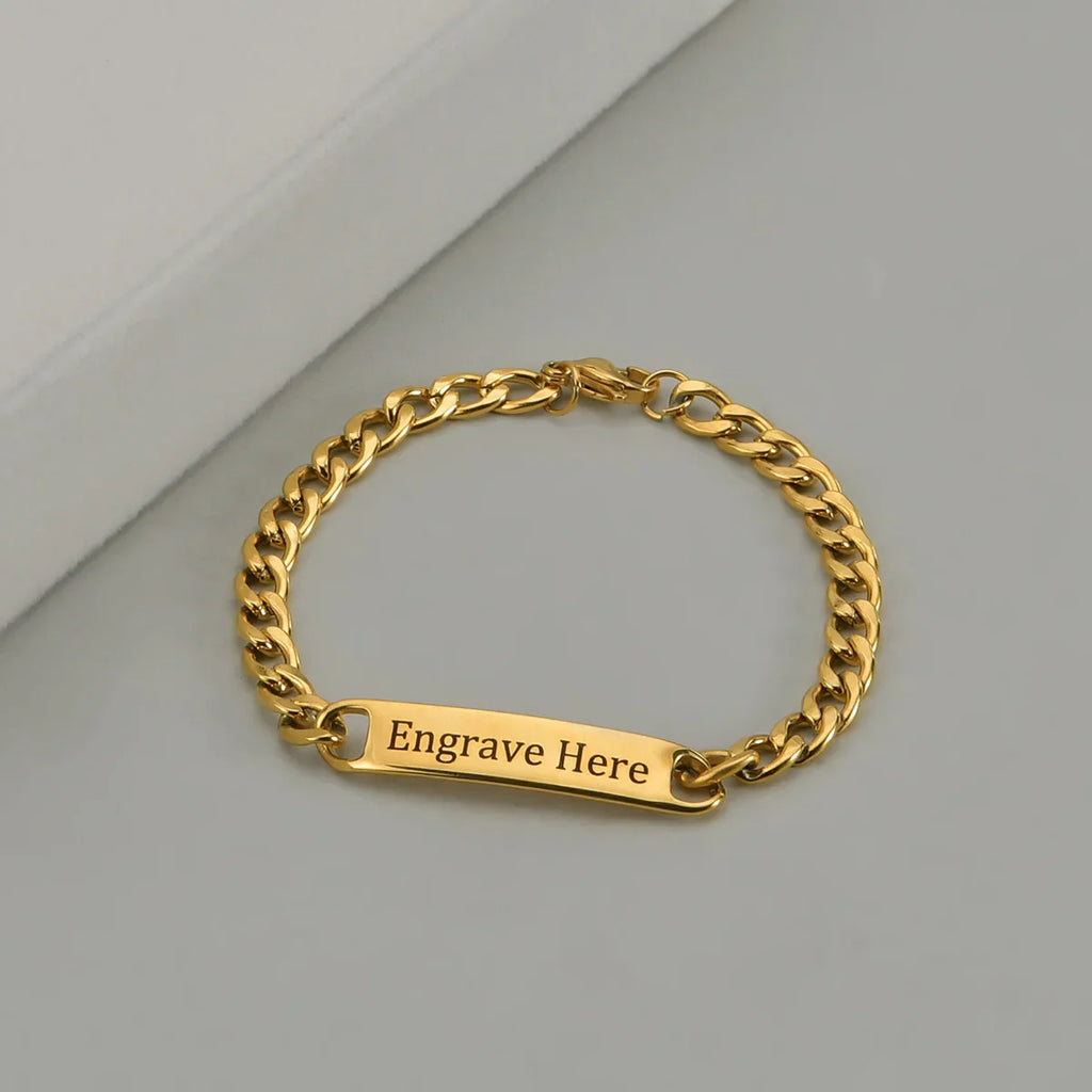 Akizoom Punk Engrave Name Custom Bracelets Gold Color Stainless Steel Thick Hand Chain Customized Couple Men Women Jewelry Gift Vera Lux