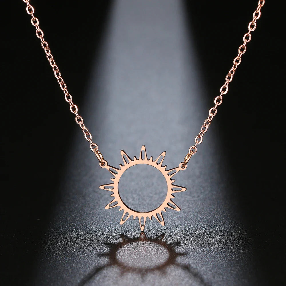 DOTIFI 316L Stainless Steel Necklace Best Circle Irregular Sun Hollow Out Round Pendant Necklaces For Women Jewelry Gifts Vera Lux