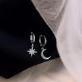 VENTFILLE 925 Sterling CZ Star Moon Asymmetric Hoop Earrings for Women Girls Gold Silver Color Party Jewelry Gifts Vera Lux