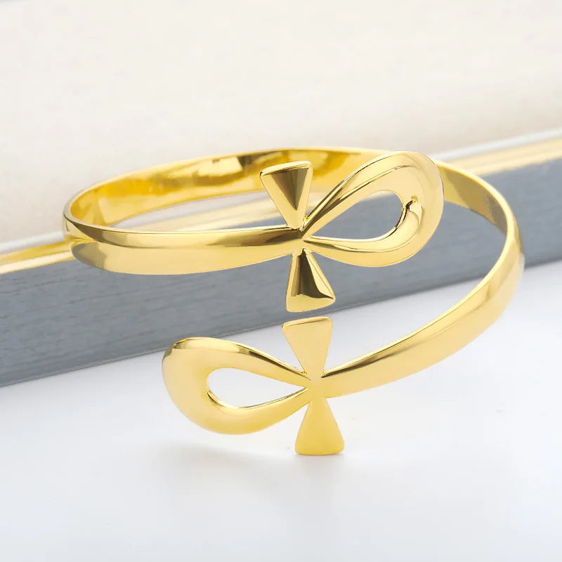 Egyptian Double Circle Ankh Cross Bracelet Bangles For Women Men Vintage Stainless Steel Key of Life Bracelet Femme Jewelry Vera Lux