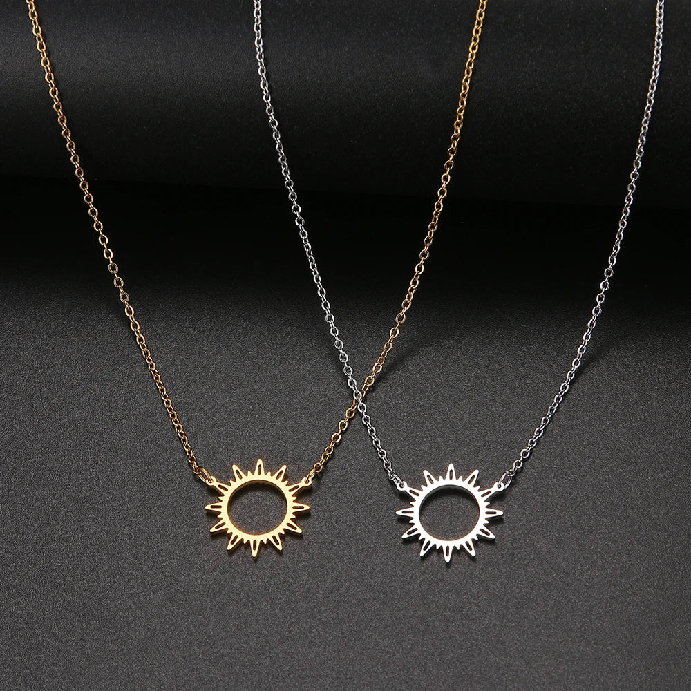DOTIFI 316L Stainless Steel Necklace Best Circle Irregular Sun Hollow Out Round Pendant Necklaces For Women Jewelry Gifts Vera Lux