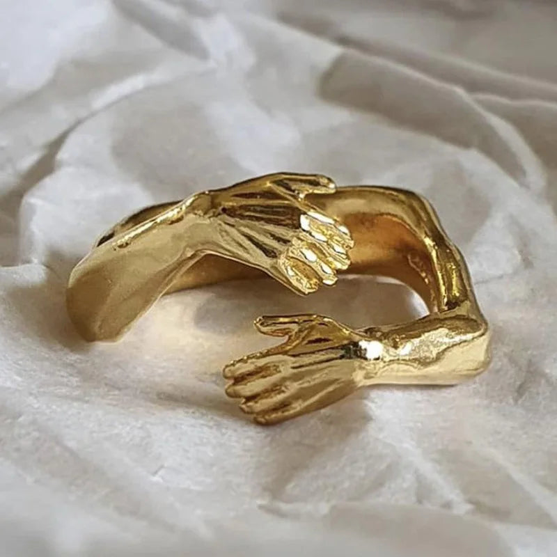 Gothic Hug Muscle Hands Rings For Women Men Adjustable Open Cuff Ring Party Wedding Couple Rings Vintage Jewelry Anillos Bague Vera Lux