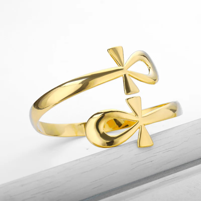 Egyptian Double Circle Ankh Cross Bracelet Bangles For Women Men Vintage Stainless Steel Key of Life Bracelet Femme Jewelry Vera Lux