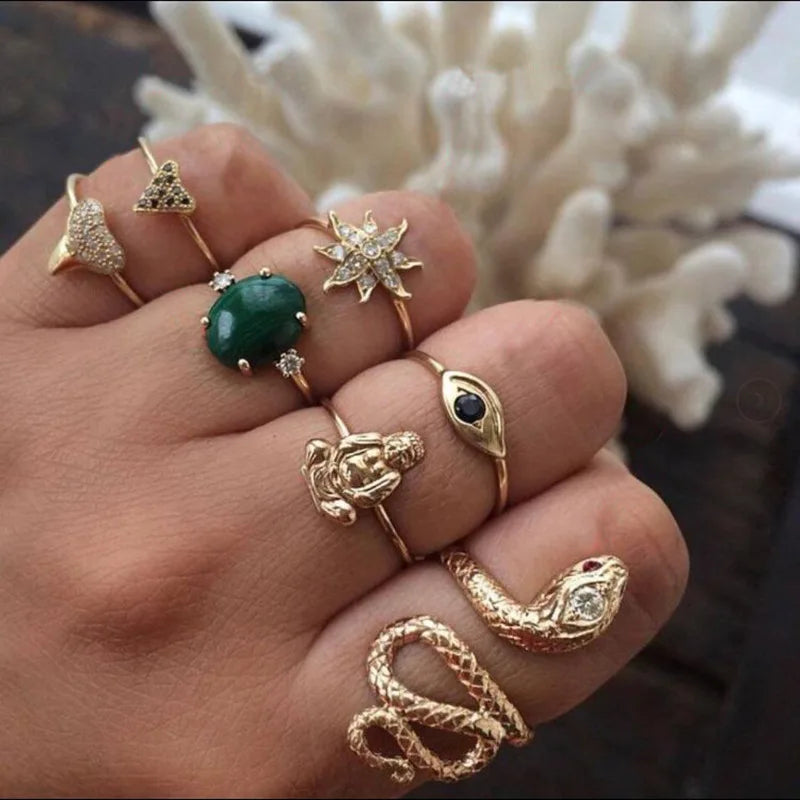 Fashion Geometric Knuckle Rings set For Women Crystal Gold color Finger Ring Boho Ladies wedding Jewelry Gift Vera Lux
