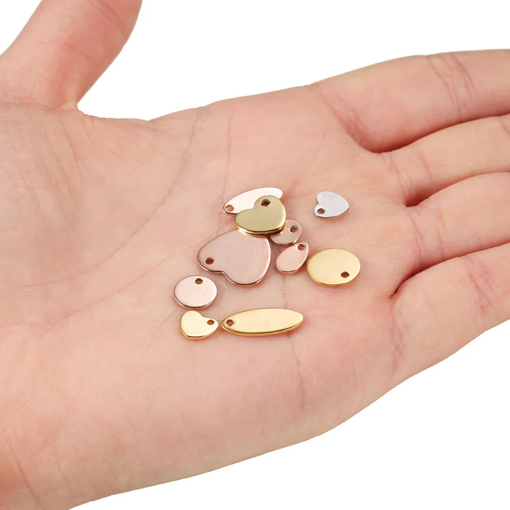 10-50Pcs Gold Stainless Steel Customized Dog Tag Heart-Shaped Oval Blanks Charm Pendant Charms For DIY Jewelry Making Supplies Vera Lux