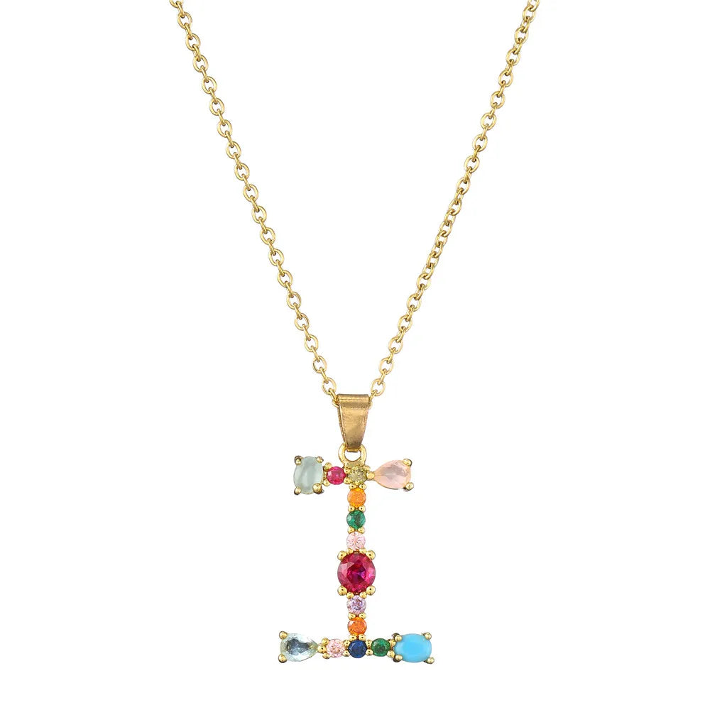 2024 New Hot Colourful Crystal AAA CZ 26 Capital Letters Pendant Necklace For Women Girl Gold Color Copper Initial Name Jewelry Vera Lux
