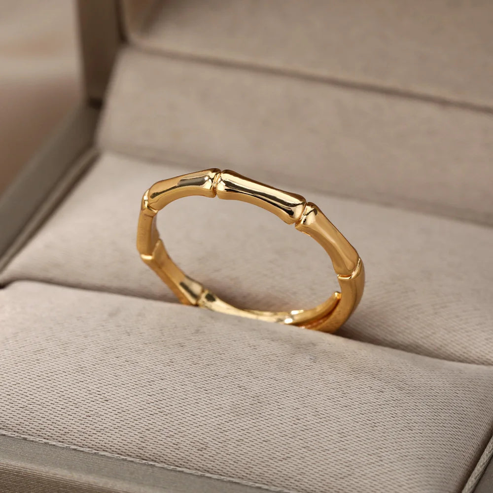 Stainless Steel Bamboo Joint Rings For Women Men Silver Color Open Adjustable Male Female Engagement Wedding Ring Jewelry Vera Lux