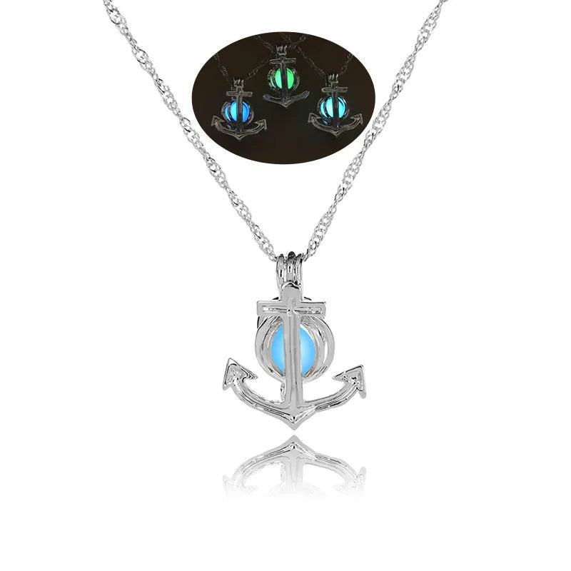 Glow in The Dark Locket necklace For Women Gun skull Heart mermaid Cross tortoise Glowing beads cage pendant Fashion Jewelry Vera Lux
