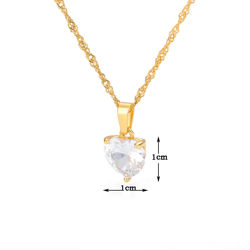 Heart Necklaces For Women Stainless Steel Gold Plated Chain Zircon Heart Pendant Choker Necklace Wedding Boho Jewelry Gift Femme Vera Lux